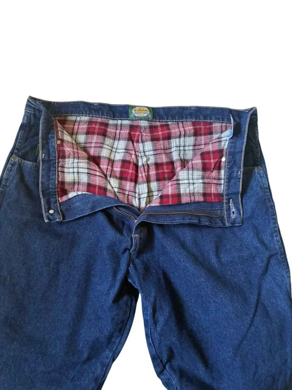 Cabelas Flannel Lined Jeans Mens 40x30 Blue Excellent Rugged Workwear 901285B